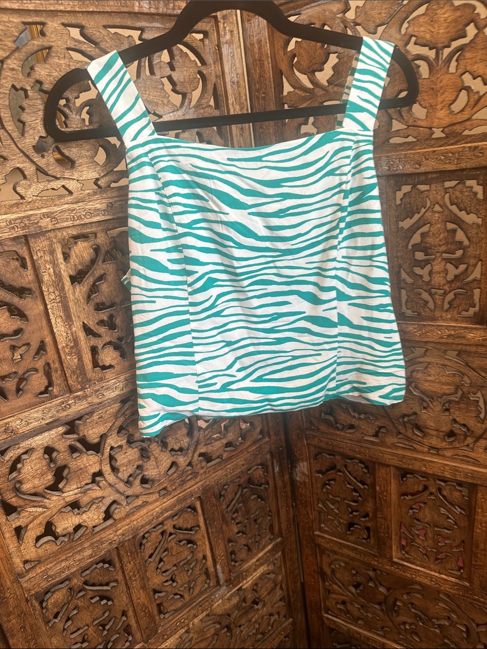 Bar III Teal & White Zebra Square Neck Camisole